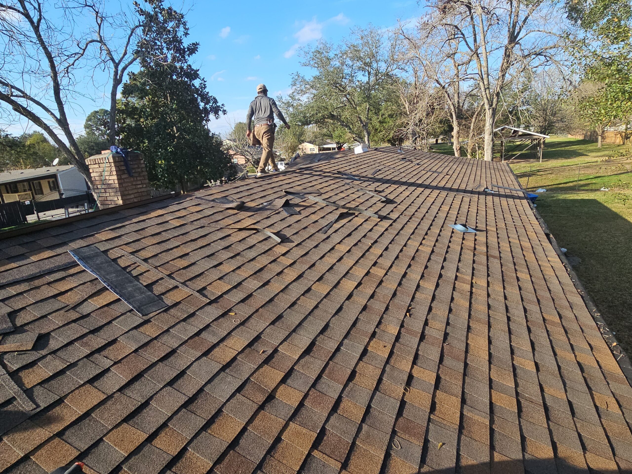 Close-up of a roof repair in progress