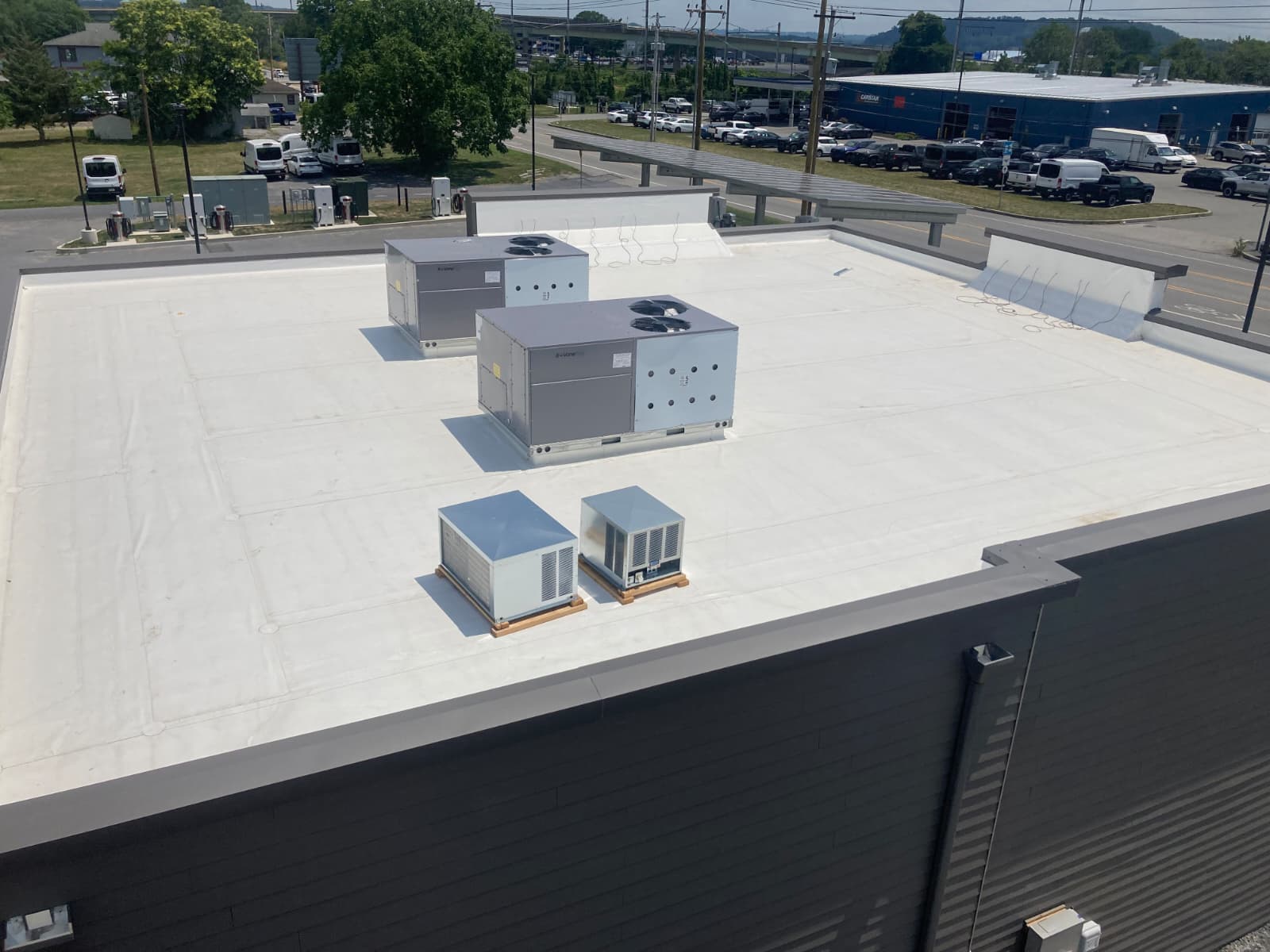 Single-ply roofing installation commercial property